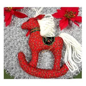 Vintage Handmade Fabric Rocking Horse Christmas Tree Decoration / Ornament